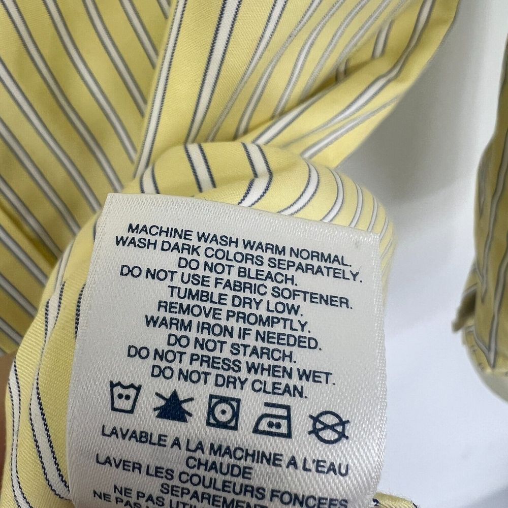 LANDS END Traditional Fit Button Down Dress Shirt Mens 17.5-35 Yellow Pinstripe - Picture 7 of 11